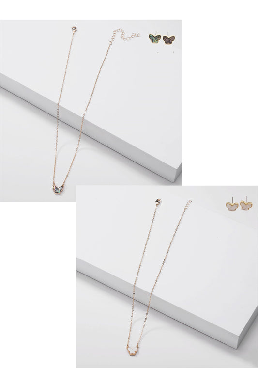 Butterfly Pendant Necklace Earrings Set By DOBBI ( Variety Color