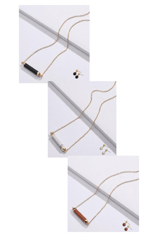 Stone Bar Necklace Earrings Set By DOBBI ( Variety Color Available )