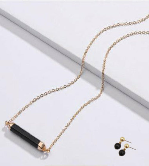 Stone Bar Necklace Earrings Set By DOBBI ( Variety Color Available )