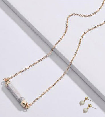 Stone Bar Necklace Earrings Set By DOBBI ( Variety Color Available )